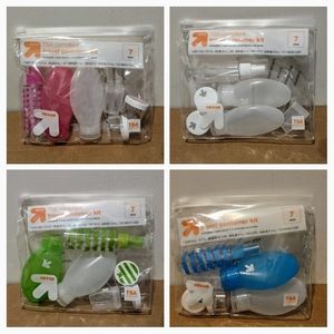 3/$24.00 TAS COMPLIANT TRAVEL CONTAINER KIT SET LOT - CHOICE pink blue  clear